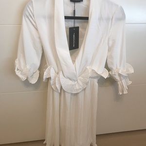 White pleated mini dress